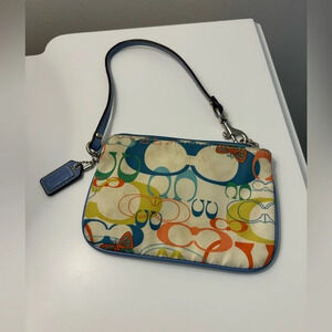 COACH Small Multicolor Nylon & Blue Leather Wristlet